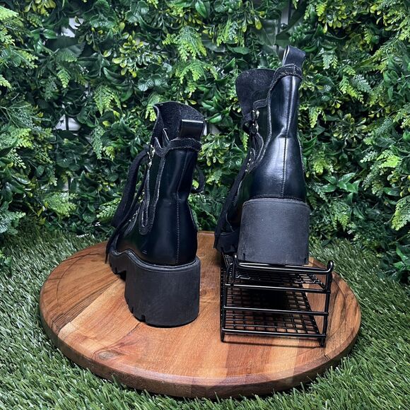 ZARA Boots Women 9 US 40 EU Black Moto Combat‎ Chunky Heel Lace Up Ankle 2111 - Picture 8 of 14